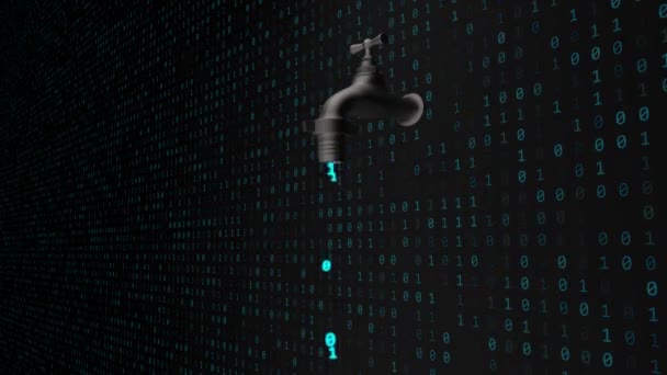 Concept de fuite de données avec logiciel Code binaire découlant du robinet de robinet Animation de fond de mouvement de boucle sans couture 4K — Video