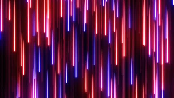 Falling ragyogó piros kék Neon Streak Cascading Esővonal-részecskék - 4K varrat nélküli hurok mozgás háttér Animáció — Stock videók