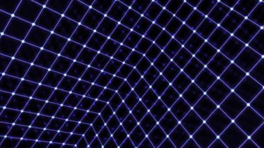 Sentetik dalganın içinde Parlayan Retro Kablo Çerçevesi Dönen Neon Küp Izgarası - 4K Kusursuz Döngü Döngüsü Arkaplan Canlandırması