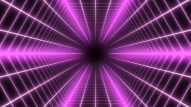 Retro Sentetik 80 'ler Parlayan Pembe Neon Izgara Hexagon Tünel Ağı Çizgileri - 4K Kusursuz Döngüsüz Döngü Arkaplan Animasyonu