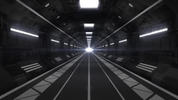 Voler à travers Futuristic Spaceship Tunnel Corridor Sci-Fi Concept - 4K Seamless Loop Motion Animation arrière-plan 