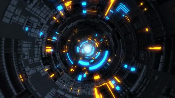 Futurista Ciencia Ficción Túnel de Nave Espacial Brillante Vuela a Través - 4K Movimiento de Bucle Inconsútil Fondo Animación — Vídeo de stock