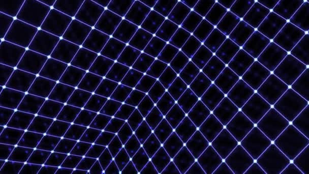 Inside Synthwave Glowing Retro Wireframe Rotating Neon Cube Grid - 4K Seamless Loop Motion Background Animation — Stock Video