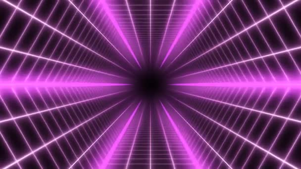 Retro Synthwave 80s Glowing Pink Neon Grid Hexagon Tunnel Net Lines - Animación de fondo de movimiento de bucle inconsútil 4K — Vídeo de stock