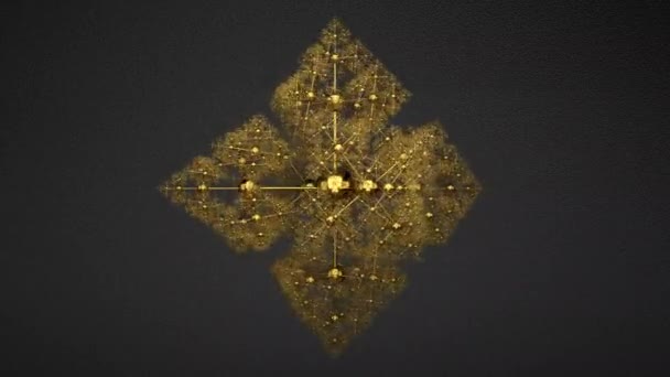 Glanzend goud metaal kinetische beeldhouwkunst van wiskundige fractal roteert - 4K naadloze lus beweging achtergrond animatie — Stockvideo