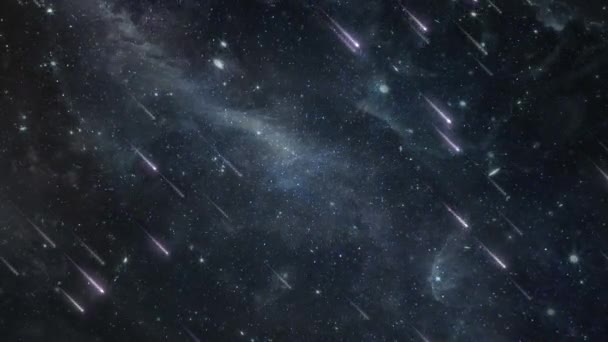 Shooting Star Comets Rain Down from Outer Space Night Sky Heavens - 4K Seamless Loop Motion Background Animação — Vídeo de Stock