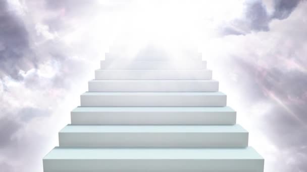 Stairway to Heaven in Cloudy Sky with Sunlight Rays Shining Down - 4K Seamless Loop Motion Background Animation — Stock Video