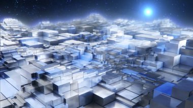 Fütürist Bilimkurgu Taşıyıcı Geometrik Parlak Metal Küp Gezegen Yüzeyi - Soyut Arkaplan Dokusu