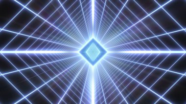 Sentetik Neon Lazer Şebeke Tüneli ve Retro 80 'lerin Kablo Çerçevesi Sekizyüzlü - Soyut Arkaplan Dokusu