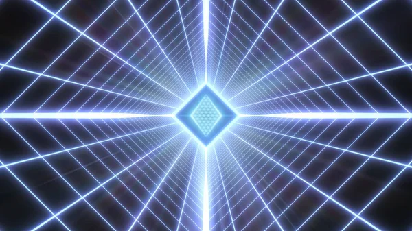 Synthwave Neon Laser Grid Tunnel und Retro 80er Wireframe Oktaeder - Abstrakte Hintergrundtextur — Stockfoto