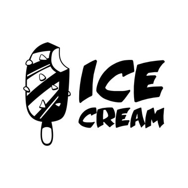 çikolata ve fındık üzerinde sopa siyah logo ile dondurma