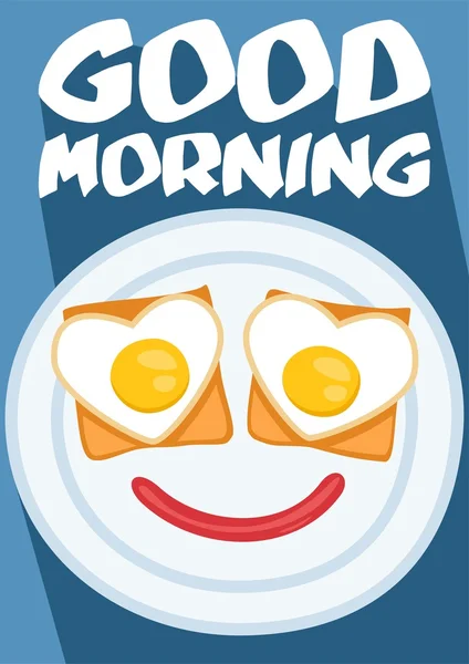 Poster Buongiorno uova con toast viso sul piatto — Vettoriale Stock