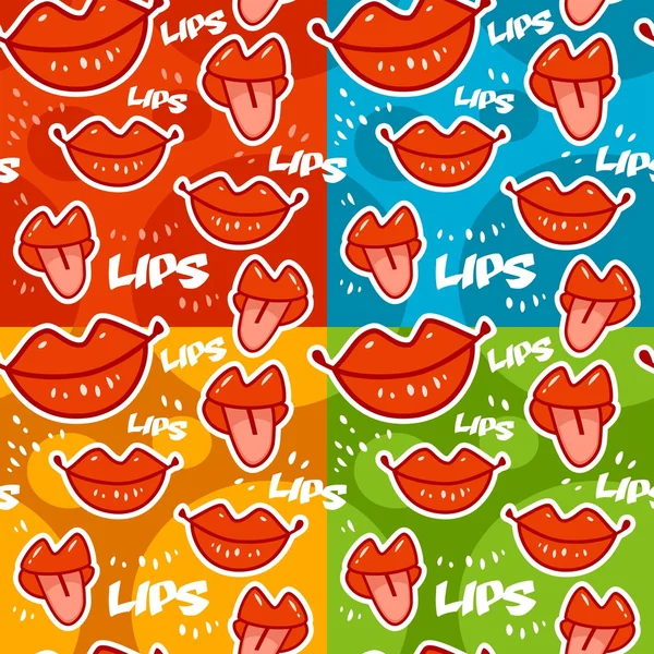 Женские губы выступающие язык бесшовный набор шаблонов — стоковый вектор