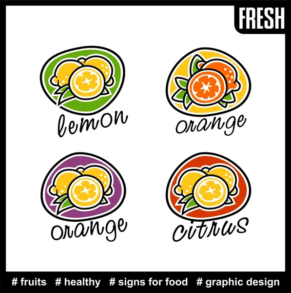 Farbige einfache Reihe von Anzeichen von Zitrusfrüchten — Stockvektor