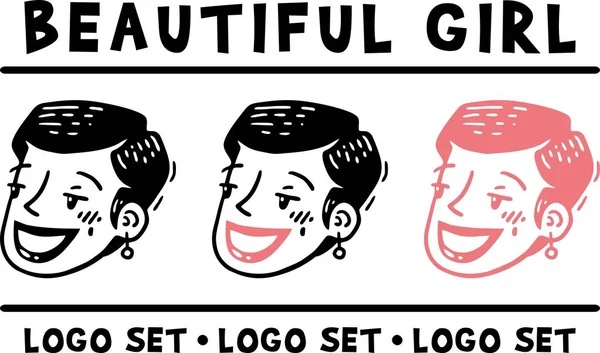 Mooi meisje gezicht logo set — Stockvector