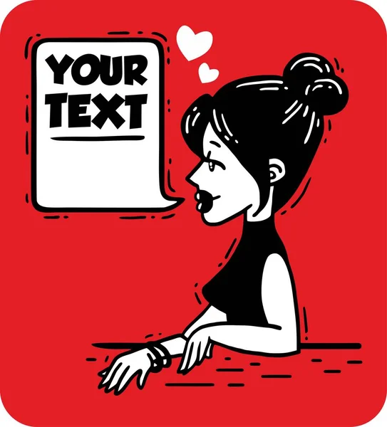 Schöne Frau am Tisch in Liebe Comics für Text — Stockvektor