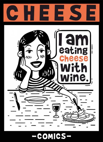 девушка ест плакат с сырными комиксами
