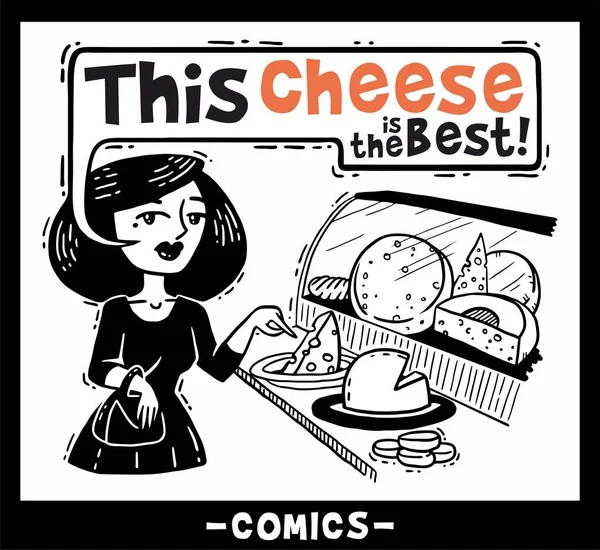Pani w sklepie wybór komiksy ser — Wektor stockowy