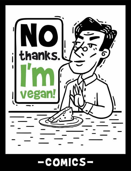 Vegan άνθρωπος αρνείται τυρί κόμικς — Διανυσματικό Αρχείο
