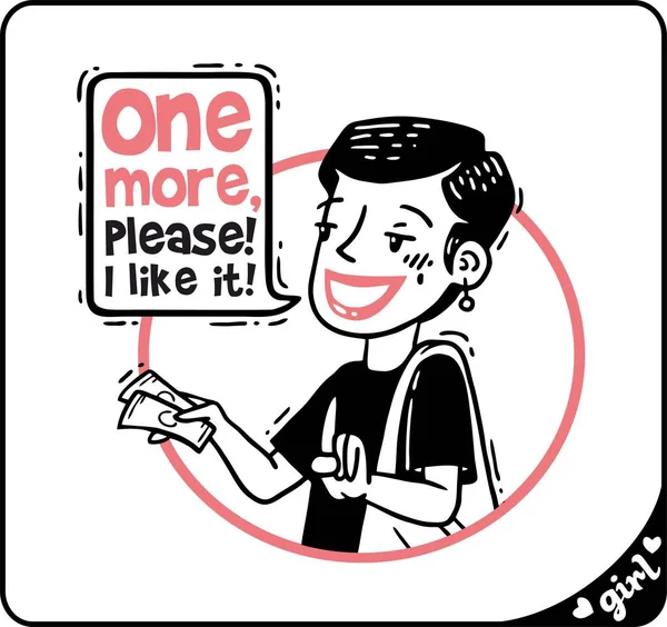 Pink comics One more please girl pays — Stock Vector