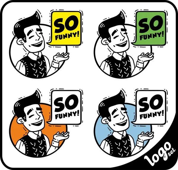 So funny man laughs and shows a hand comics set — Stock Vector