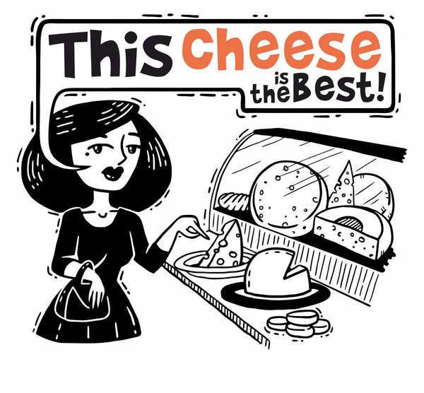 Женщина в магазине выбирает комиксы с сыром
