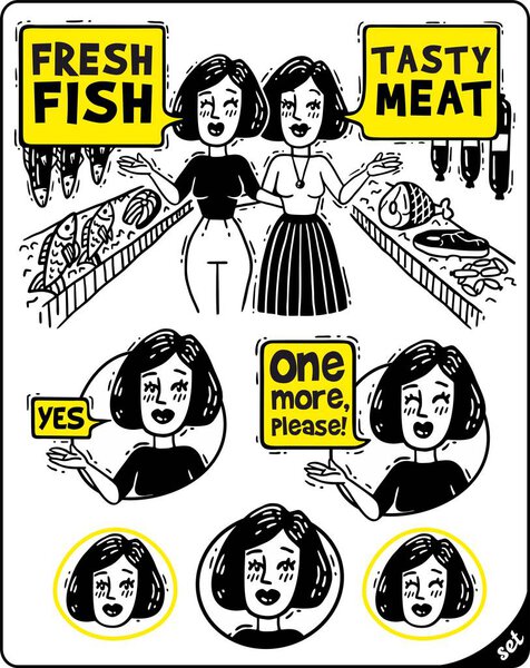 women talking and show comics set