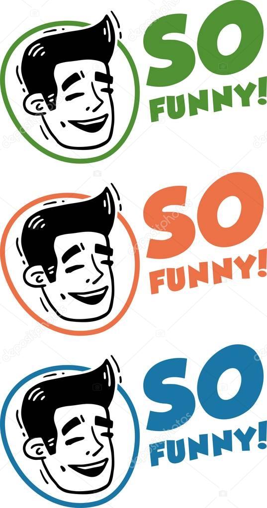 Vector comics face laughing man logo set so funny