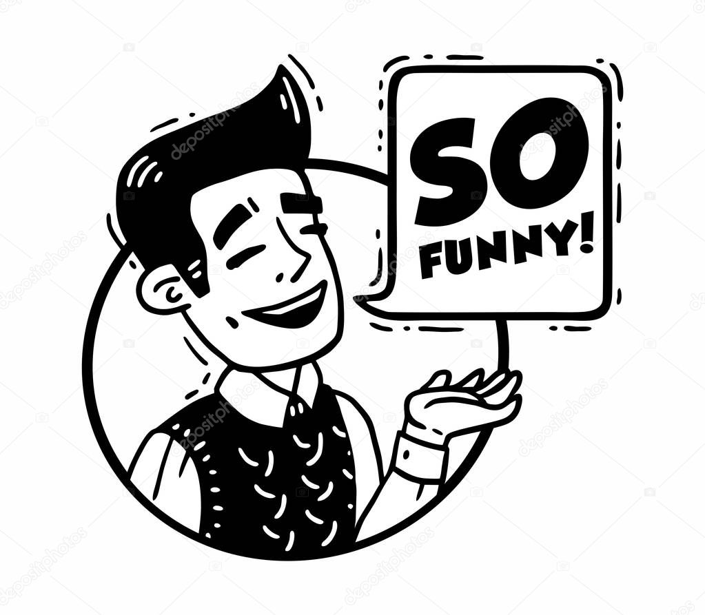 Vector comics so funny man laughs and shows a hand circle comics