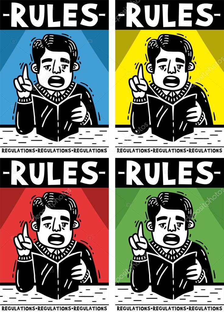 man reading rules poster set