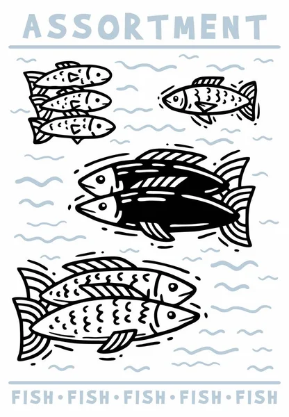 Assortiment de poissons Ensemble d'images simple — Image vectorielle