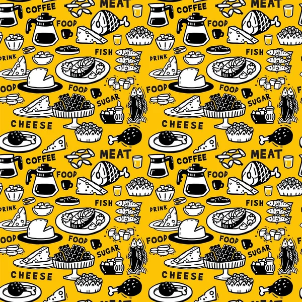 Желтый бесшовный ассортимент продуктов питания — стоковый вектор