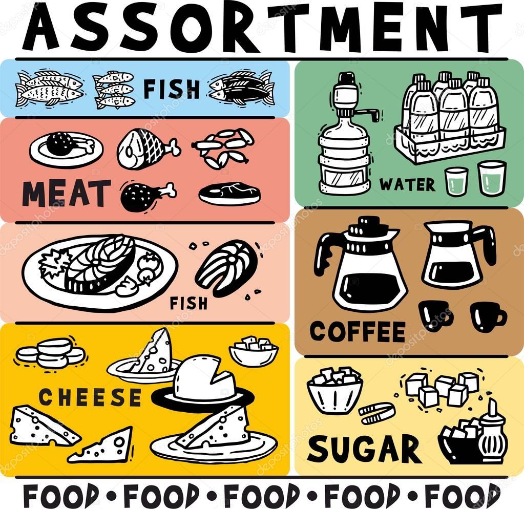 Food and drink assortment Large set of simple images