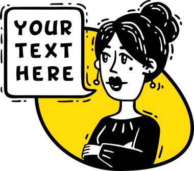 Sarı daire komik katlanmış kadın el diyor