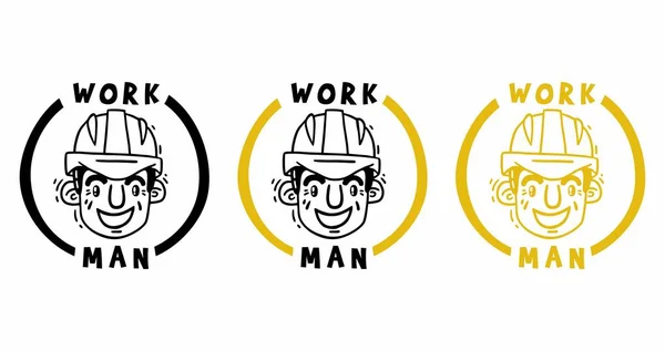 Jefe de trabajo hombre en casco de seguridad logo conjunto — Vector de stock