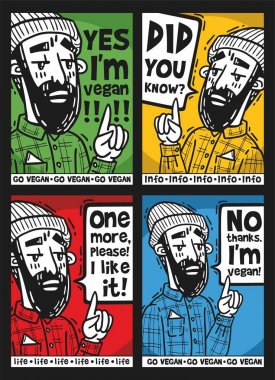 hipster başparmak gösterir ve posterler kümesi diyor