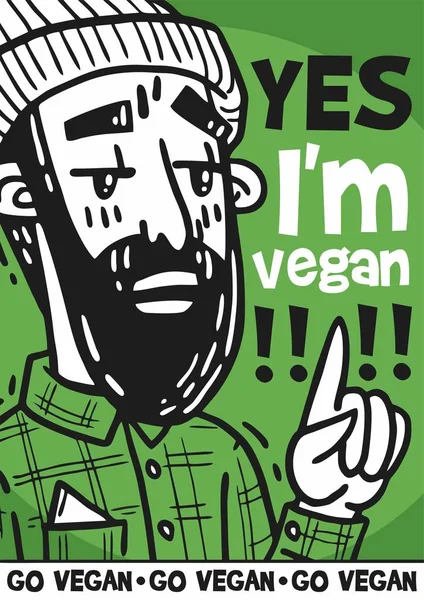 Poszter szakállas csípő pretentiously azt mondja, hogy igen, én vagyok a vegán — Stock Vector