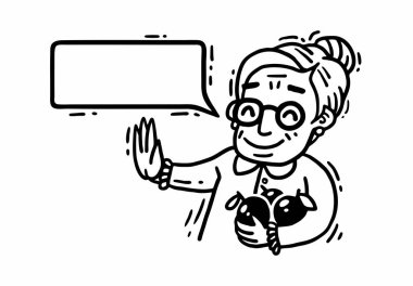 Elma ile yaşlı kadın çizgi roman diyor