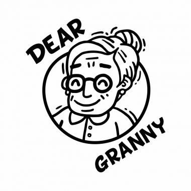 logo sevgili büyükanne siyah beyaz portre gözlüklü