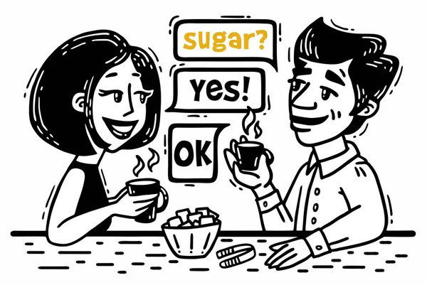 Черно-белые комиксы Мужчины и женщины пьют чай на свидании — стоковый вектор