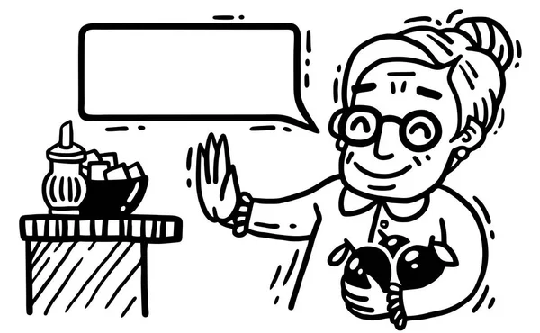 Komik yaşlı kadın elmalı şeker reddediyor ve der ki