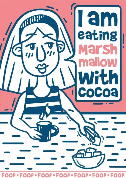 çizgi roman poster marshmallow kakao ile yemek
