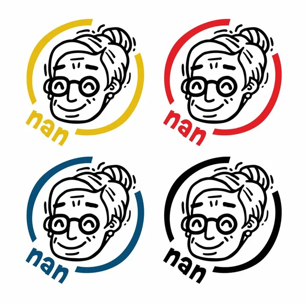 Logo portrait old woman with glasses Nan set — Stock Vector