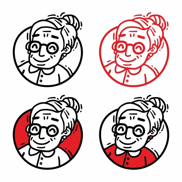 Logo portret oude vrouw met glazen set — Stockvector