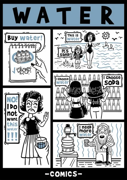 Cómics Personas y agua — Vector de stock