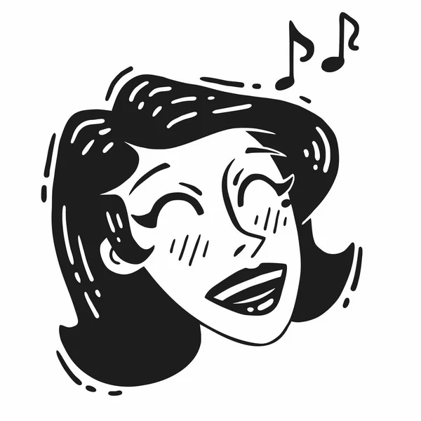 Schwarz-Weiß-Porträt eines fröhlichen Mädchens, das singt — Stockvektor