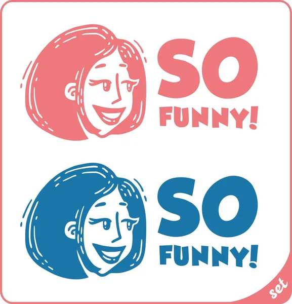 Логотип така смішна дівчина голова посміхається набір — стоковий вектор