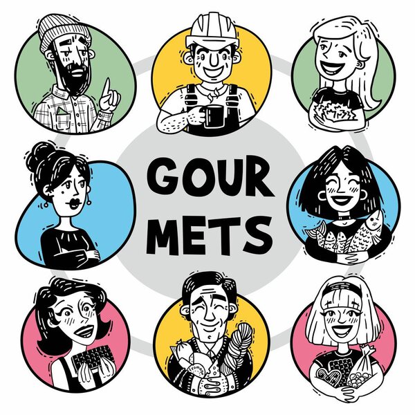 portraits of people with food gourmets set 