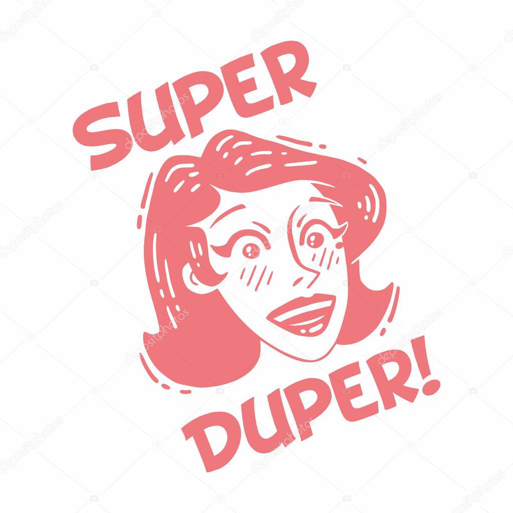 pink logo super duper face girl who is very happy and excited