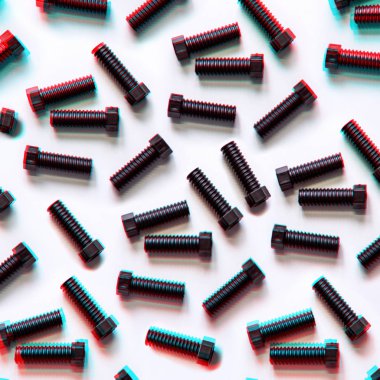 Beyaz arkaplan deseninde siyah cıvatalar